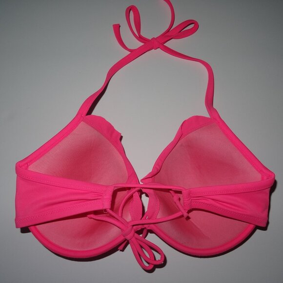 Victoria's Secret Hot Pink Bombshell Bikini Top Size 34DD Ruffle Halter - Picture 4 of 7